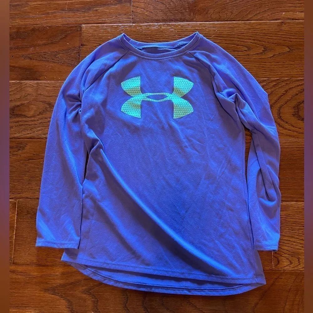 Under Armour girls size small purple and seafoam heat gear long sleeve t shirt